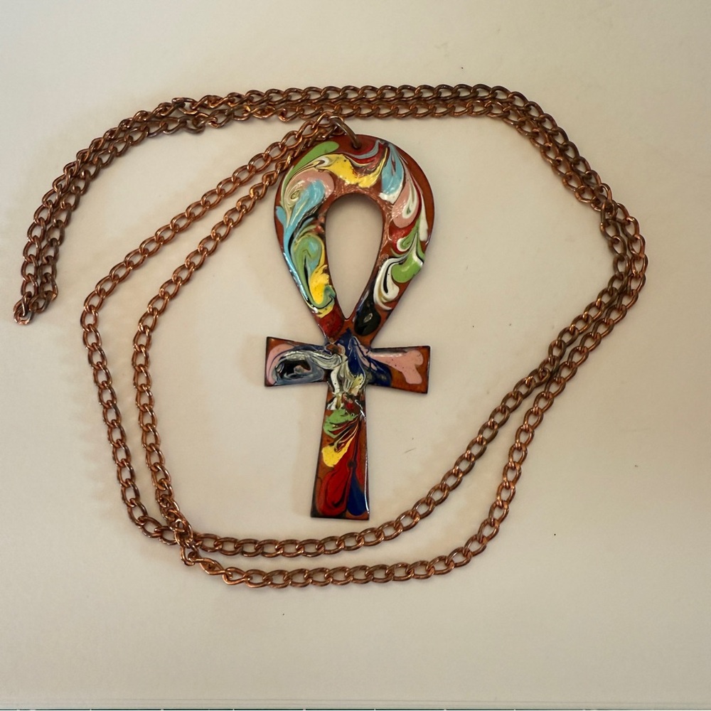 Copper Enameled Ankh Pendant Necklace